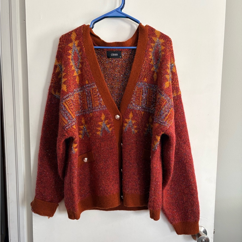 Cider Red and Orange Cardigan Sweater
